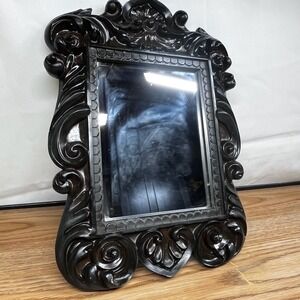 Ornate Baroque Wall Mirror Resin Carved Scroll Black Small Gothic Decor 11in